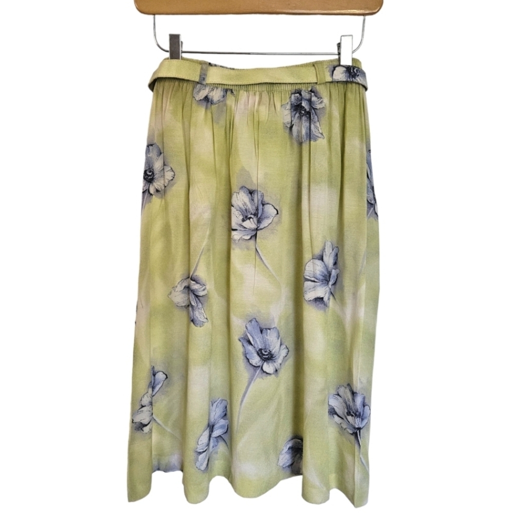 *As-is* Vintage Braemar green floral belted skirt - Picture 5 of 7